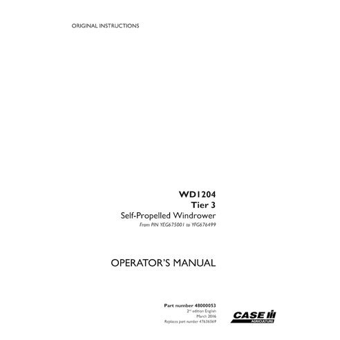CASE-48000053-OM-EN Manual do operador da enfardadeira Case WD1204 Tier 3 PIN YEG675001 a YFG676499 (48000053)