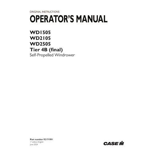 CASE-92171991-OM-EN Manual do operador da enfardadeira Case WD1505, WD2105, WD2505 em PDF (92171991)