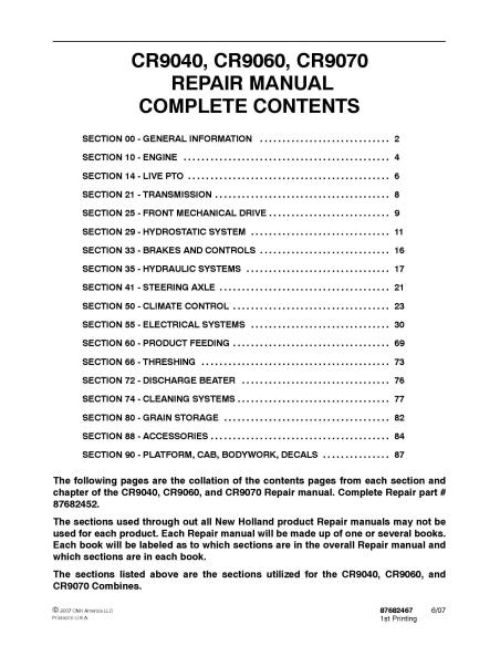 NH-87682452 Manual de reparación de la cosechadora New Holland CR9040 / CR9060 / CR9070
