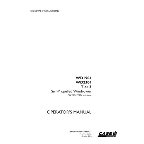 CASE-47981427-OM-EN Case WD1904, WD2304 PIN YGG677501 - manual do operador em PDF da enfardadeira (47981427)