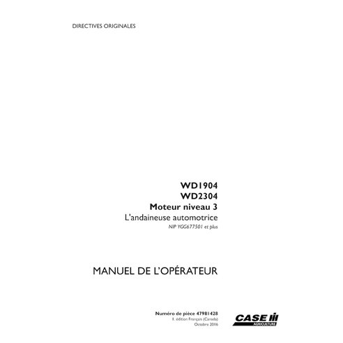 CASE-47981428-OM-FR Case WD1904, WD2304 PIN YGG677501 - manual do operador em PDF da enfardadeira FR (47981428)