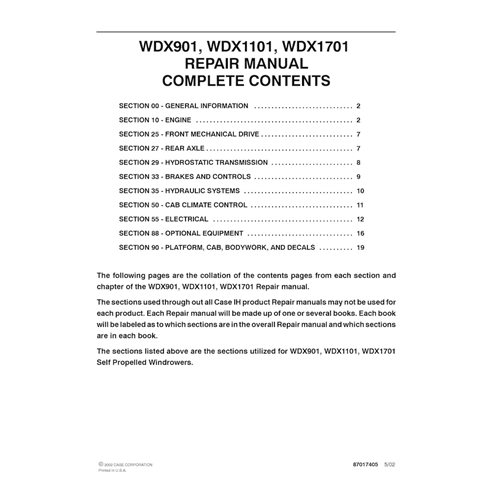 CASE-86630611-SM-EN Manuel d'entretien PDF de l'andaineuse Case WDX901, WDX1101, WDX1701 (86630611)