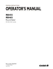 CASE-92237737-OM-EN Manuel d'utilisation PDF de la presse à balles Case RB455, RB465 PIN YRN214067 et suivants (92237737)