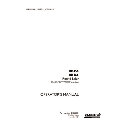 CASE-51662841-OM-EN Manual do operador da enfardadeira Case RB456, RB466 PIN 7430001 em PDF (51662841)