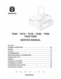 Manual de serviço do trator New Holland TK65 / TK75 / TK76 / TK85 / TK95 - New Holland Agricultura manuais - NH-6035438100