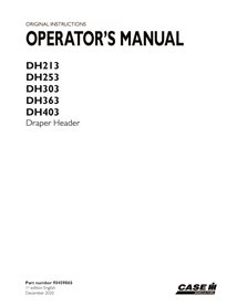 CASE-90439865-OM-EN Manual do operador do cabeçalho Draper Case DH213, DH253, DH303, DH363, DH403 em PDF (90439865)