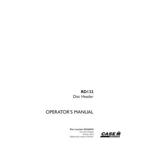 CASE-84266940-OM-EN Manual del operador del cabezal de disco Case RD132 (PDF) (84266940)