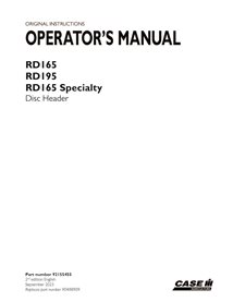 CASE-92155455-OM-EN Manual do operador do cabeçalho de disco especial Case RD165, RD195, RD165 em PDF (92155455)
