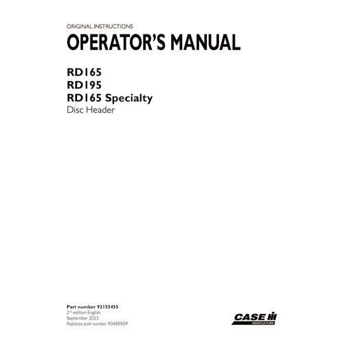 CASE-92155455-OM-EN Manual del operador del cabezal de disco especial Case RD165, RD195, RD165 (PDF, 92155455)