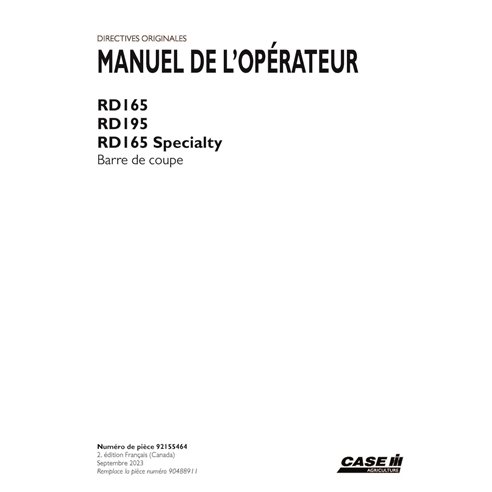 CASE-92155464-OM-FR Case RD165, RD195, RD165 Specialty disc header pdf operator's manual FR (92155464)