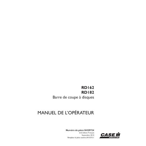 CASE-84309724-OM-FR Case RD162, RD182 disc header pdf operator's manual FR (84309724)