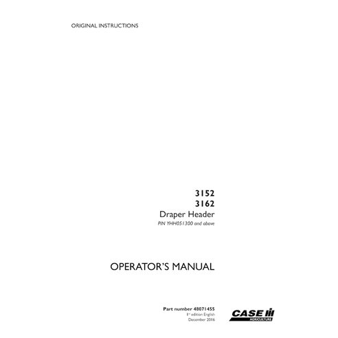 CASE-48071455-OM-EN Boîtier 3152, 3162 PIN YHH051300 - Manuel d'utilisation PDF de l'en-tête Draper (48071455)