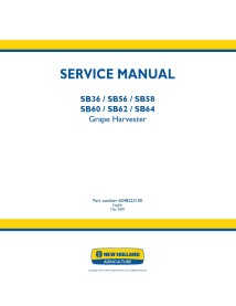 Manual de servicio de la cosechadora de uva New Holland SB36 / SB56 / SB58 / SB60 / SB62 / SB64 - Agricultura de Nueva Holand...