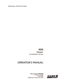 CASE-92060988-OM-EN Manual do operador do cabeçalho em PDF do Case 2030 PIN x8246001 (92060988)