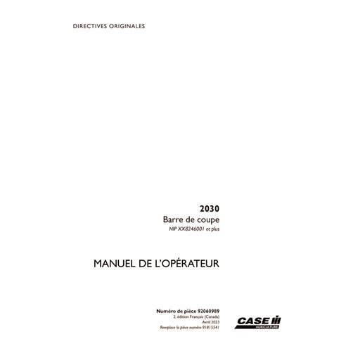 CASE-92060989-OM-FR Case 2030 PIN x8246001- cabeçalho pdf manual do operador FR (92060989)