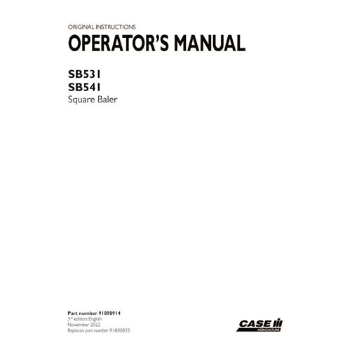 CASE-91898914-OM-EN Manual do operador da enfardadeira Case SB531, SB541 em PDF (91898914)