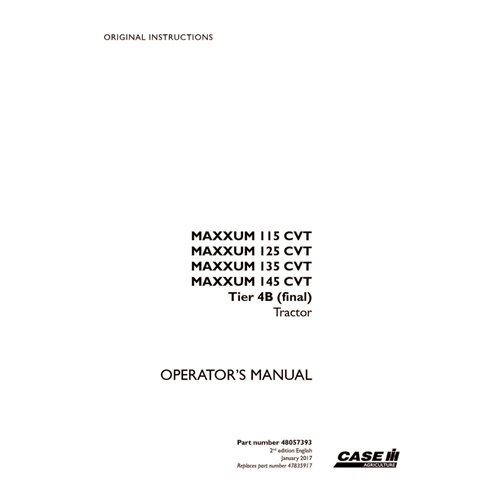 CASE-48057393-OM-EN Manual del operador del tractor Case Maxxum 115, 125, 135, 145 CVT Tier 4B (PDF, 48057393)