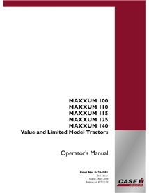 CASE-84264981-OM-EN Manual do operador em PDF para tratores Case Maxxum 100, 110, 115, 125, 140 Value e Limited (84264981)