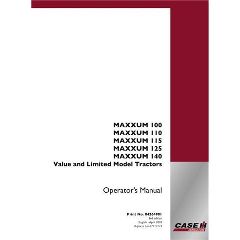 CASE-84264981-OM-EN Manual del operador del tractor Case Maxxum 100, 110, 115, 125, 140 Value y Limited (PDF) (84264981)