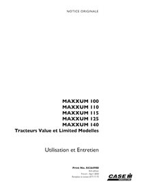 CASE-84264980-OM-FR Manuel d'utilisation PDF du tracteur Case Maxxum 100, 110, 115, 125, 140 Value et Limited FR (84264980)