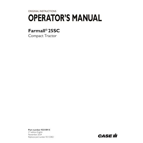 CASE-92318915-OM-EN Manual del operador del tractor compacto Case Farmall 25SC (PDF) (92318915)