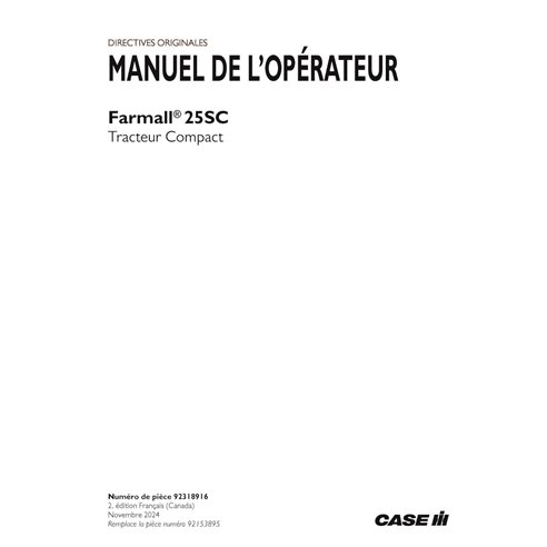 CASE-92318916-OM-FR Case Farmall 25SC compact tractor pdf operator's manual FR (92318916)