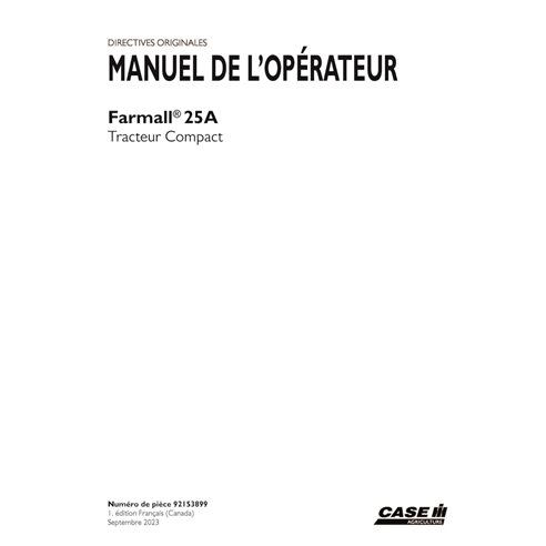CASE-92153899-OM-FR Case Farmall 25A compact tractor pdf operator's manual FR (92153899)