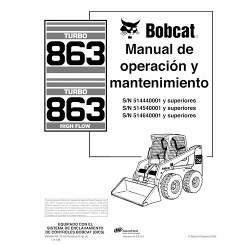 BOBCAT-863-6900937-ES-OM Manuel d'utilisation et d'entretien pdf de la chargeuse compacte Bobcat 863 ES