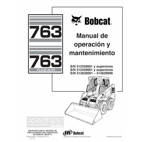 BOBCAT-763-6900971-ES-OM Minicargadora Bobcat 763 pdf manual de operación y mantenimiento ES