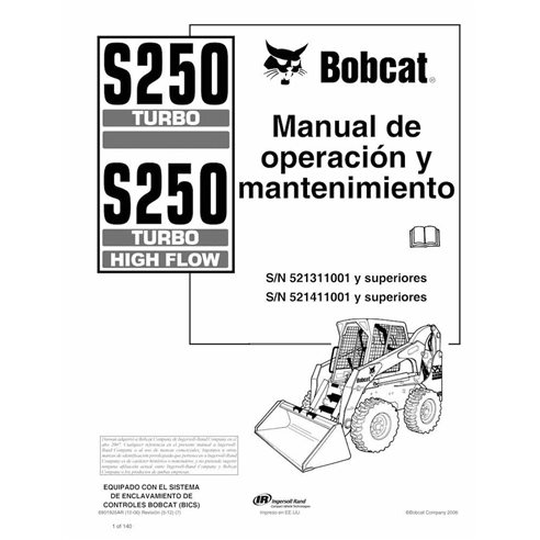 BOBCAT-S250-6901925-ES-OM Manuel d'utilisation et d'entretien pdf de la chargeuse compacte Bobcat S250 ES