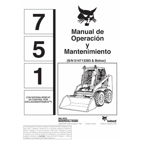 BOBCAT-751-6900370-ES-OM Minicarregadeira Bobcat 751 pdf manual de operação e manutenção ES