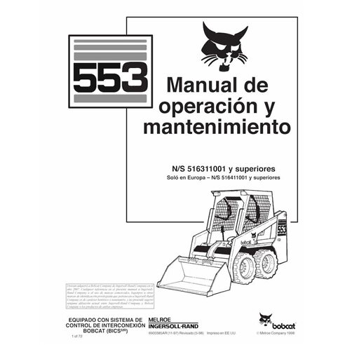 BOBCAT-553-6900385-ES-OM Minicarregadeira Bobcat 553 pdf manual de operação e manutenção ES