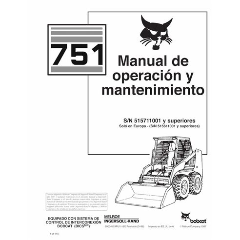 BOBCAT-751-6900417-ES-OM Bobcat 751 skid steer loader pdf operation and maintenance manual ES