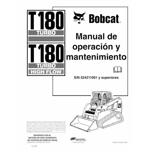 BOBCAT-T180-6902501-ES-OM Manual de operação e manutenção em pdf da carregadeira de esteira compacta Bobcat T180 ES