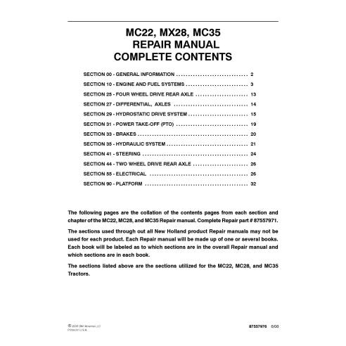 Manuel de réparation de déménageur commercial New Holland MC22 / MX28 / MC35 - Nouvelle-Hollande Agriculture manuels - NH-875...