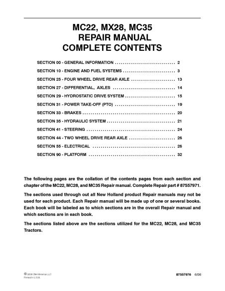 New Holland MC22 / MX28 / MC35 commercial mover repair manual - New Holland Agriculture manuals - NH-87557976