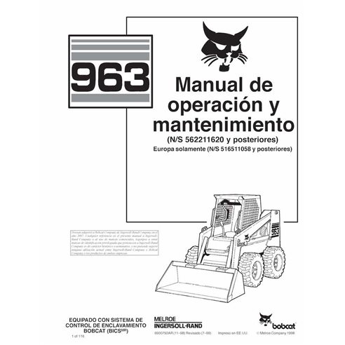 BOBCAT-963-6900792-ES-OM Manuel d'utilisation et d'entretien pdf de la chargeuse compacte Bobcat 963 ES