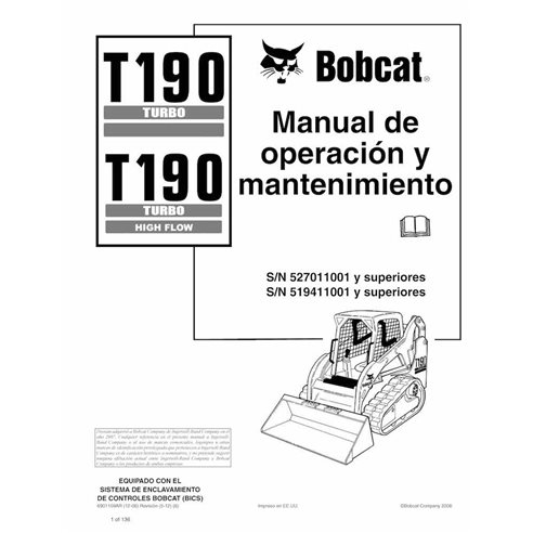 BOBCAT-T190-6901109-ES-OM Manual de operação e manutenção em pdf da carregadeira de esteira compacta Bobcat T190 ES