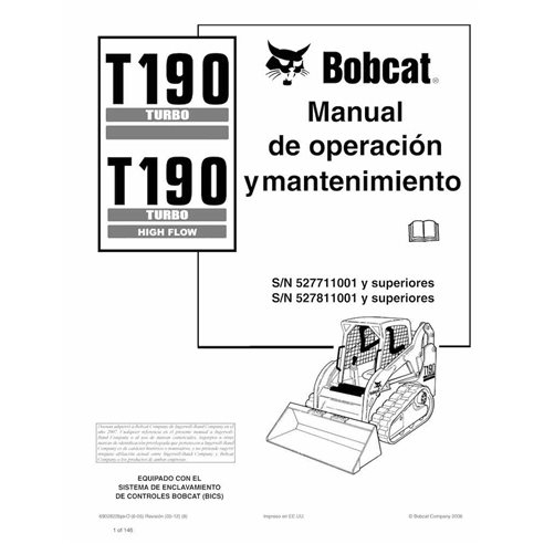 BOBCAT-T190-6902822-ES-OM Bobcat T190 compact track loader pdf operation and maintenance manual ES