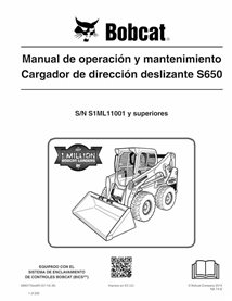 BOBCAT-S650-6990770-ES-OM Manuel d'utilisation et d'entretien pdf de la chargeuse compacte Bobcat S650 ES