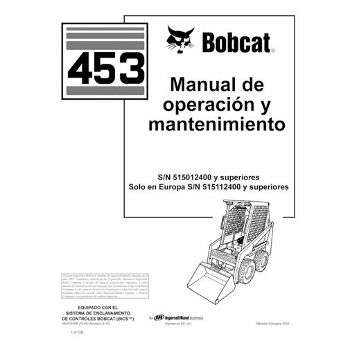 BOBCAT-453-6900784-ES-OM Manuel d'utilisation et d'entretien pdf de la chargeuse compacte Bobcat 453 ES