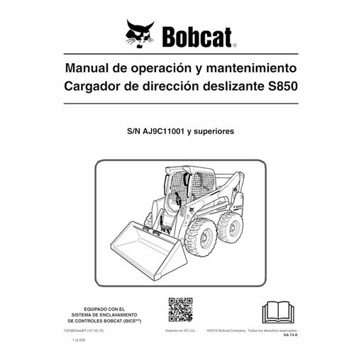 BOBCAT-S850-7253825-ES-OM Minicargadora Bobcat S850 pdf manual de operación y mantenimiento ES