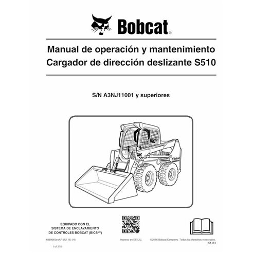 BOBCAT-S510-6989665-ES-OM Manuel d'utilisation et d'entretien de la chargeuse compacte Bobcat S510 (format PDF, version ES)