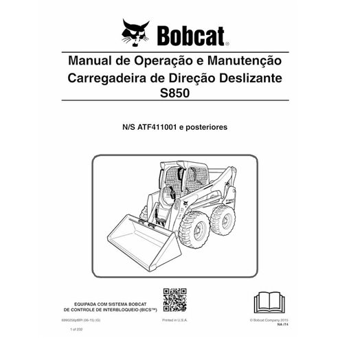 BOBCAT-S850-6990256-PT-OM Minicarregadeira Bobcat S850 pdf manual de operação e manutenção PT