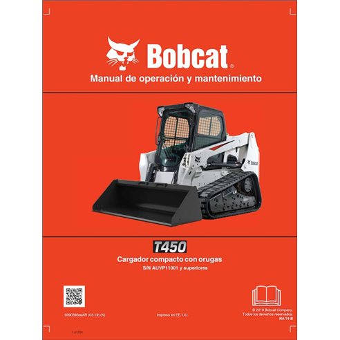 BOBCAT-T450-6990393-ES-OM Manuel d'utilisation et d'entretien pdf de la chargeuse compacte sur chenilles Bobcat T450 ES