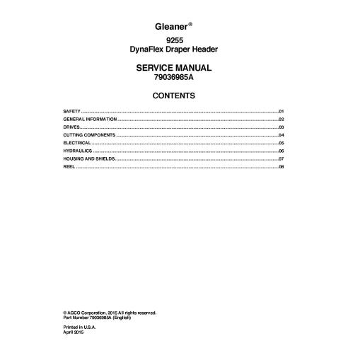 Manuel de service d'atelier Gleaner 9255 - Glaneur manuels - GLN-79036985A