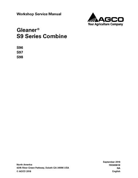 Manual de servicio del taller de la cosechadora Gleaner S96 / S97 / S98 - espigador manuales - GLN-79036981B