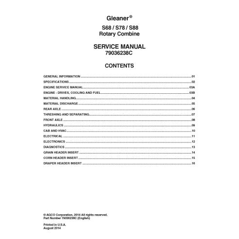 Manuel d'entretien de la moissonneuse-batteuse Gleaner S68 / S78 / S88 - Glaneur manuels - GLN-79036238C