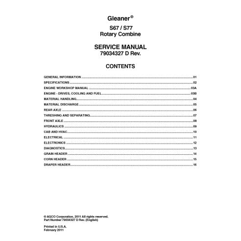 Manual de serviço da colheitadeira Gleaner S67 / S77 - Gleaner manuais