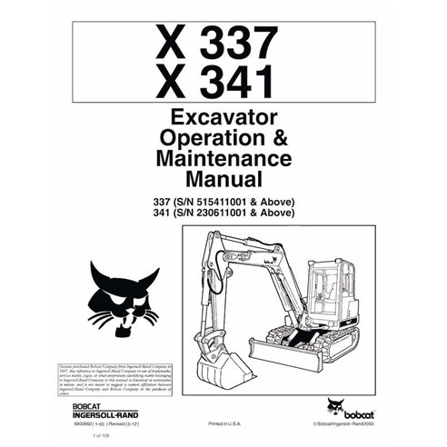 BOBCAT-6900662-OM Manual de operação e manutenção da escavadeira compacta Bobcat X337, X441